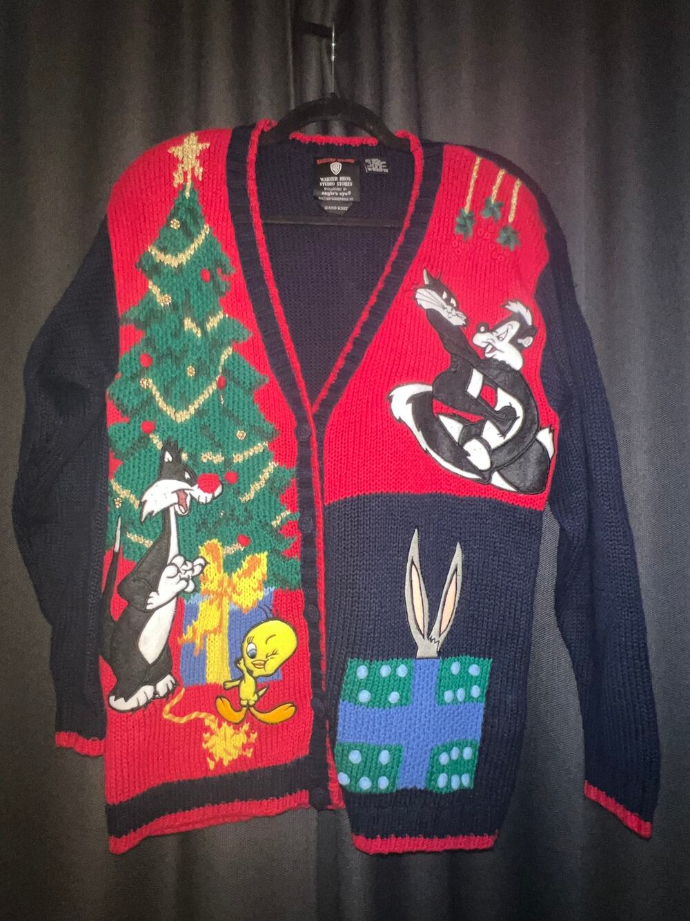 Ugly Christmas Sweater Xmas Cardigan Size Small Vintage Looney Tunes